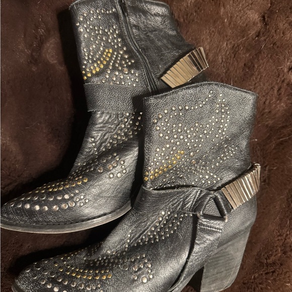 Jeffrey Campbell Studded Black Leather Heeled Boots - Picture 2 of 6